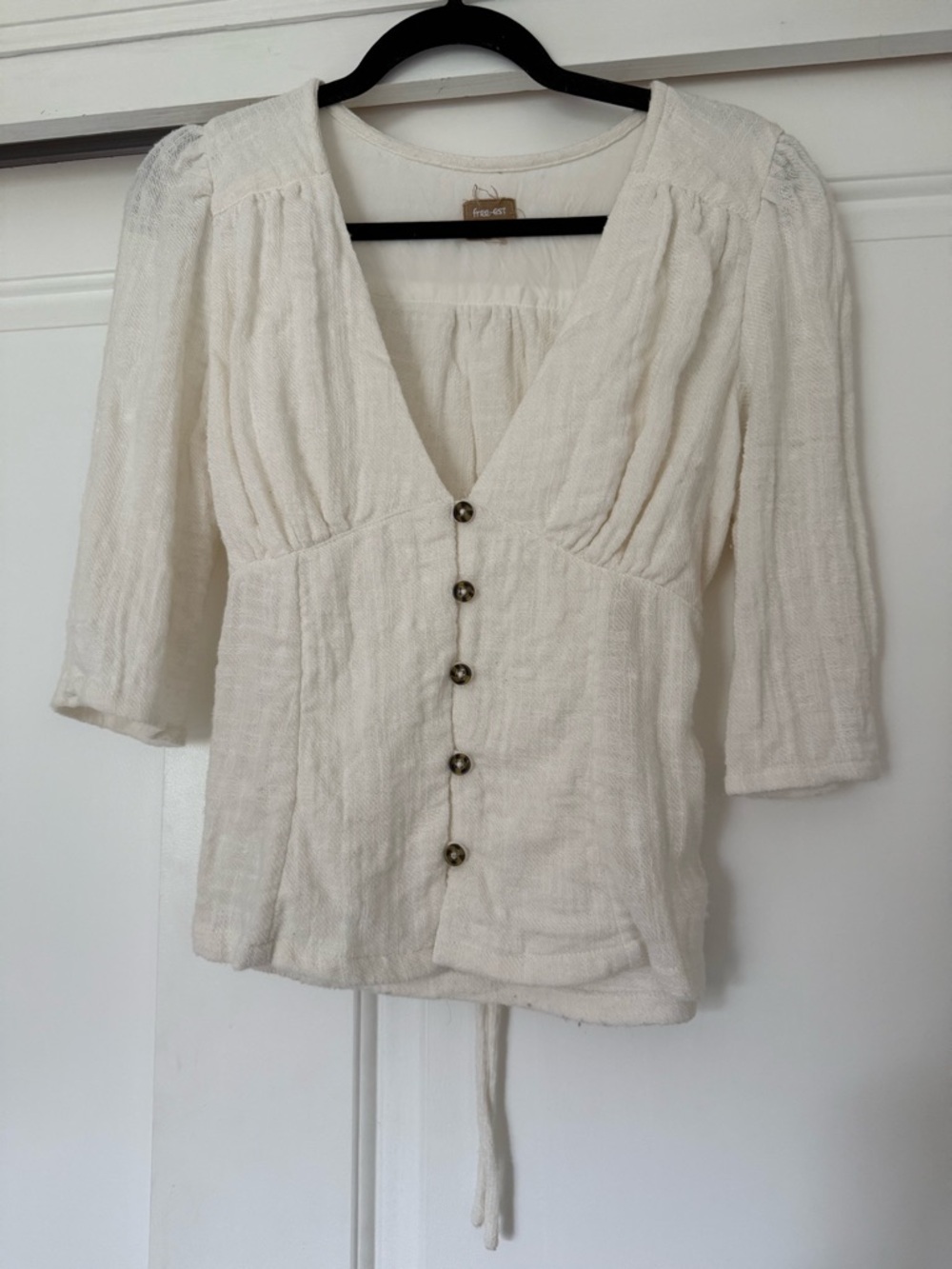 Free People Ivory Button-Front Peasant Top